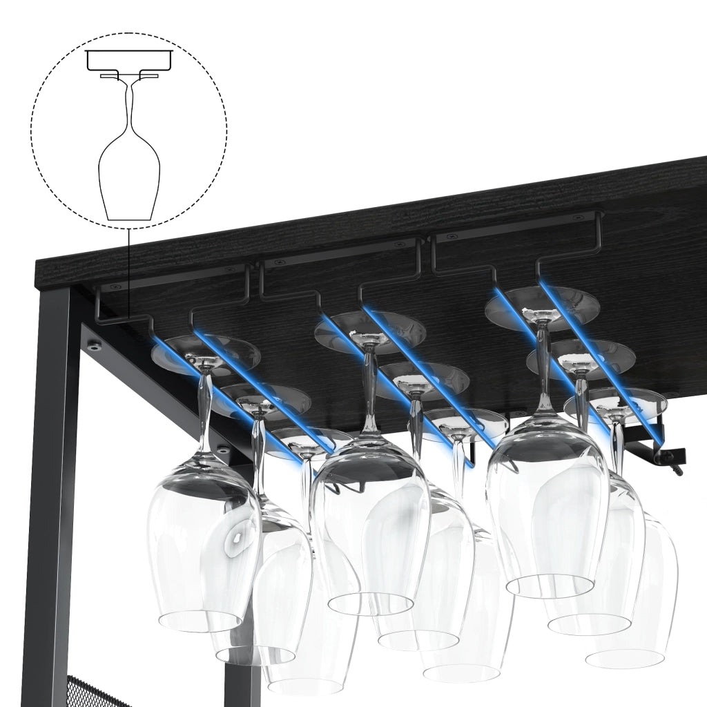 Mobile Bar Cantinetta in Legno con Porta Calici e Portabottiglie Rimovibile Nero 72x35x90cm