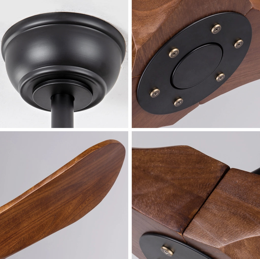 Ventilatore da soffitto senza luce con 3 pale in legno motore DC reversibile con telecomando nero e noce scuro