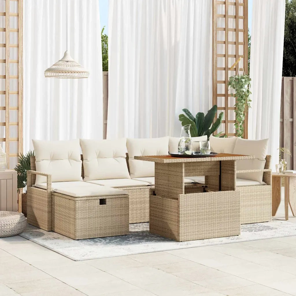 Set Divano da Giardino con cuscino 7 pcs Beige polyrattan