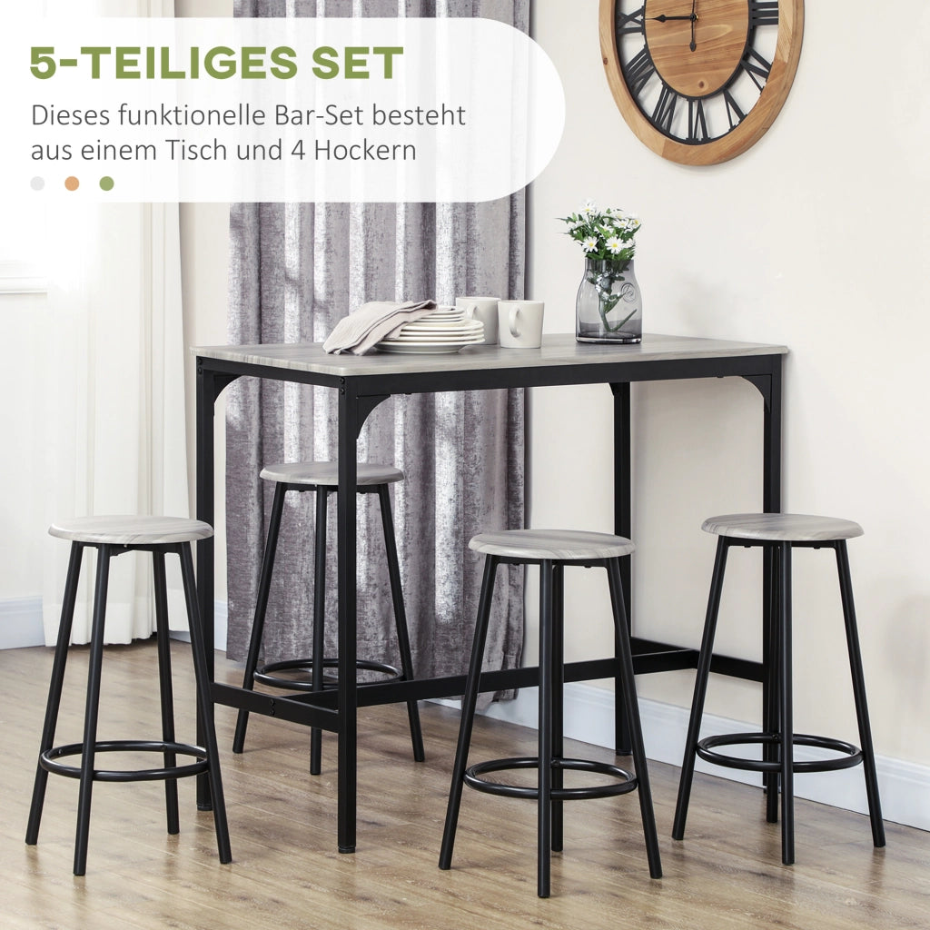 Tavolo da pranzo con 4 sgabelli ¨C Minimal ¨C Legno massello, design industriale, nero