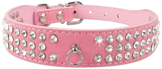 Collare elegante per piccoli animali domestici - Elegante pelle di suède - Strass cristallo - Rosa - Adatto per gatti e cani