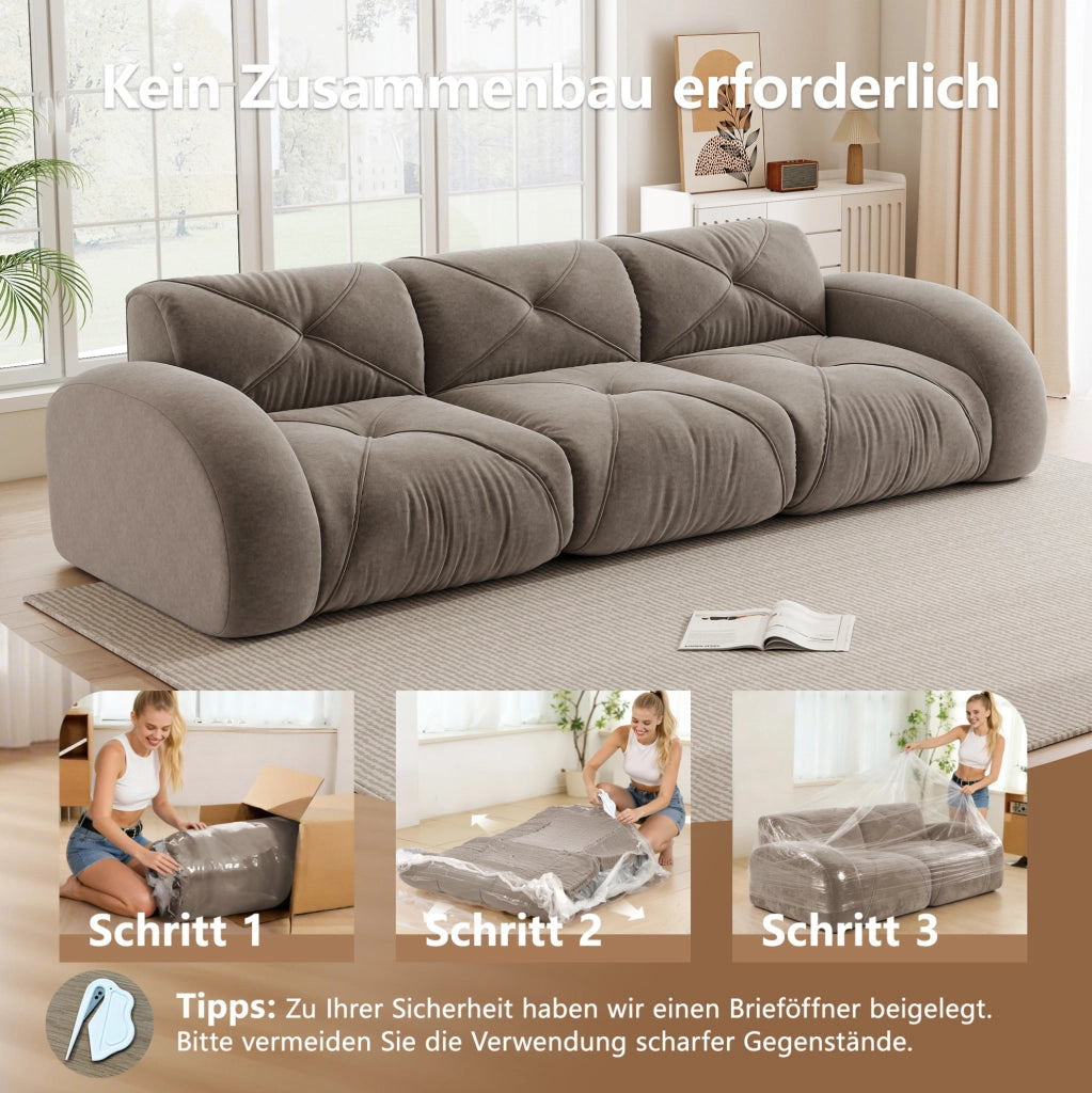 Divano modulare a 3 posti senza telaio in tessuto chenille taupe, design antiscivolo, adatto per soggiorno, senza necessità di montaggio