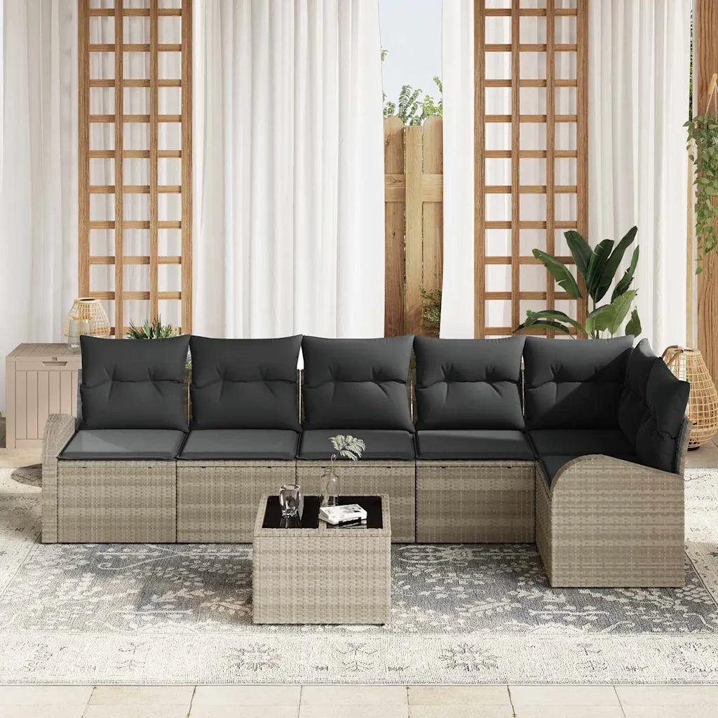 Set Divano da Giardino 7 pcs Grigio chiaro polyrattan