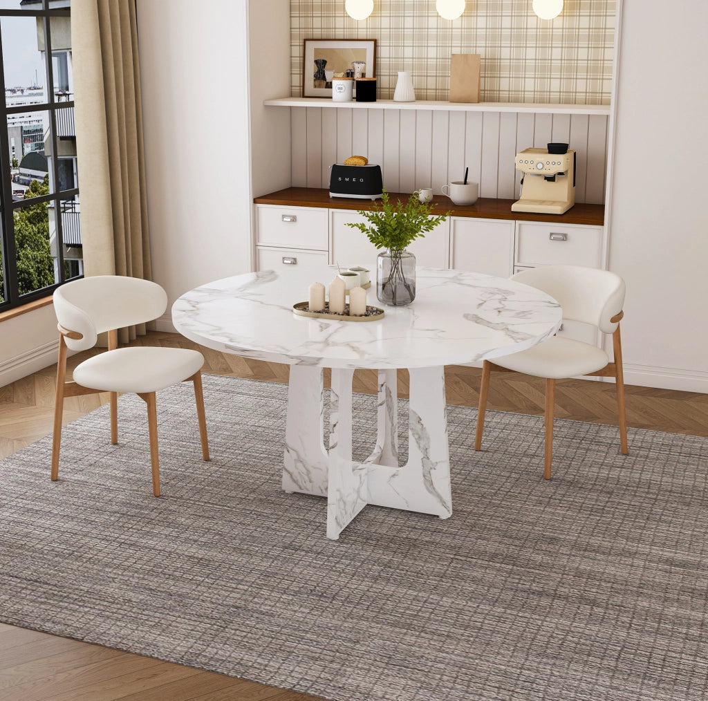 Tavolo da pranzo rotondo ?120 cm in MDF con decoro marmo bianco