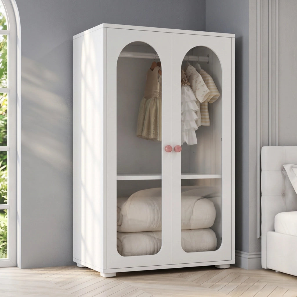 Armadio per bambini 80×50×120 cm in MDF bianco con ante in acrilico