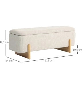 Panca contenitore imbottita in effetto lino con gambe in legno di faggio, 111x44x44,5 cm, capacità 150 kg