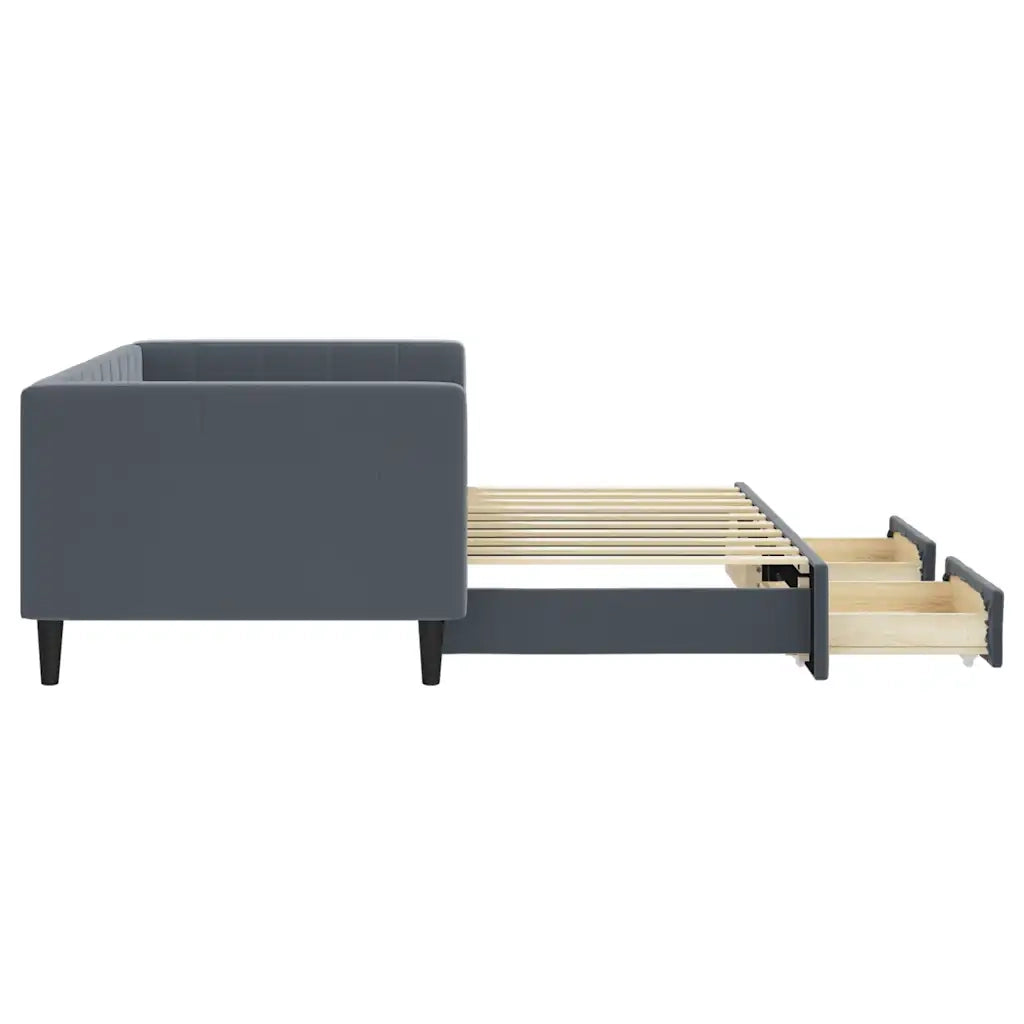 Divano Letto Estraibile Cassetti Grigio Scuro 90x190cm Velluto 3196753