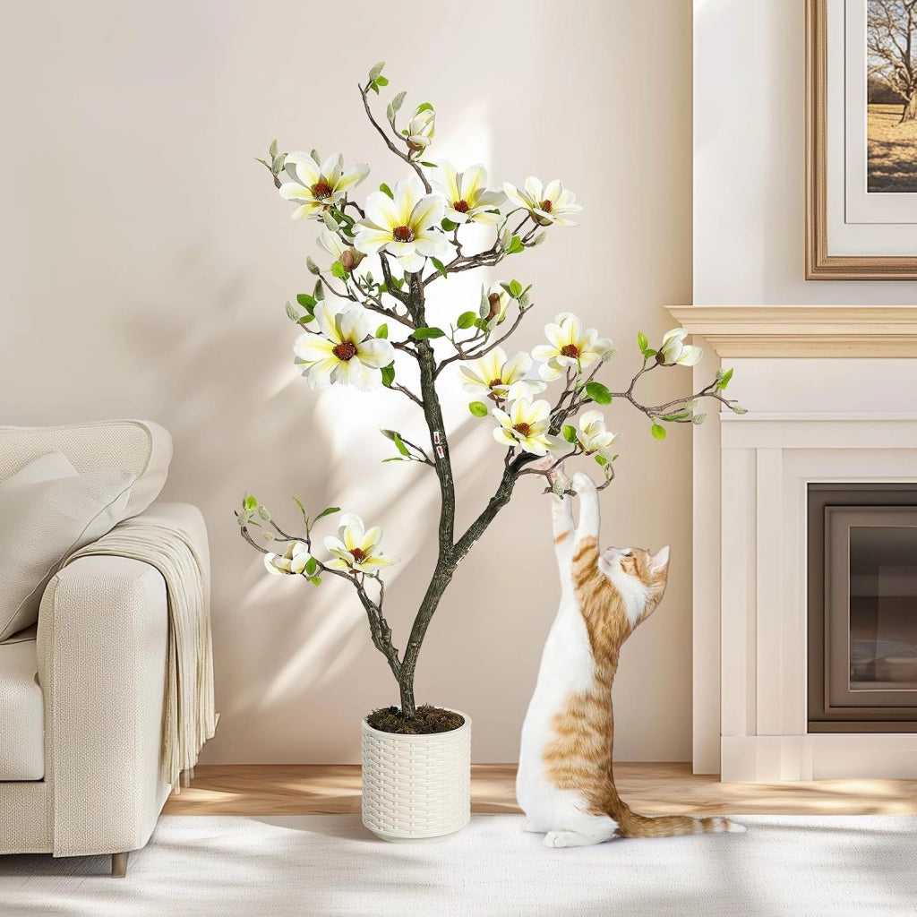 Pianta di Orchidea Bianca Artificiale 120 cm con Ramo Fiorito e Vaso da Salotto