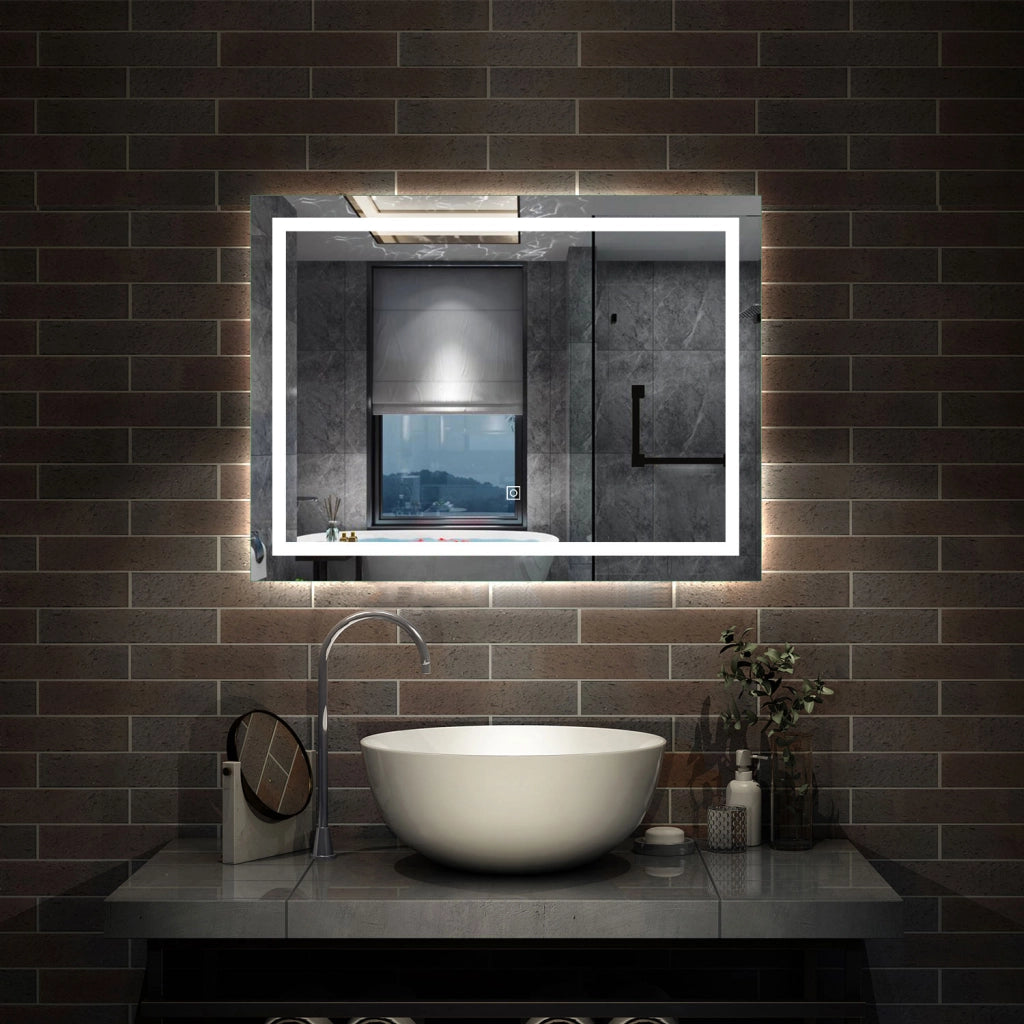specchio rettangolare 100 x 60 cm con luce led antiappannamento e touch
