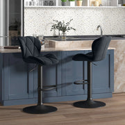 Sgabelli da bar set 2 girevoli regolabili con schienale e poggiapiedi in poliestere nero 51,5 × 57,5 × 93-114,5 cm