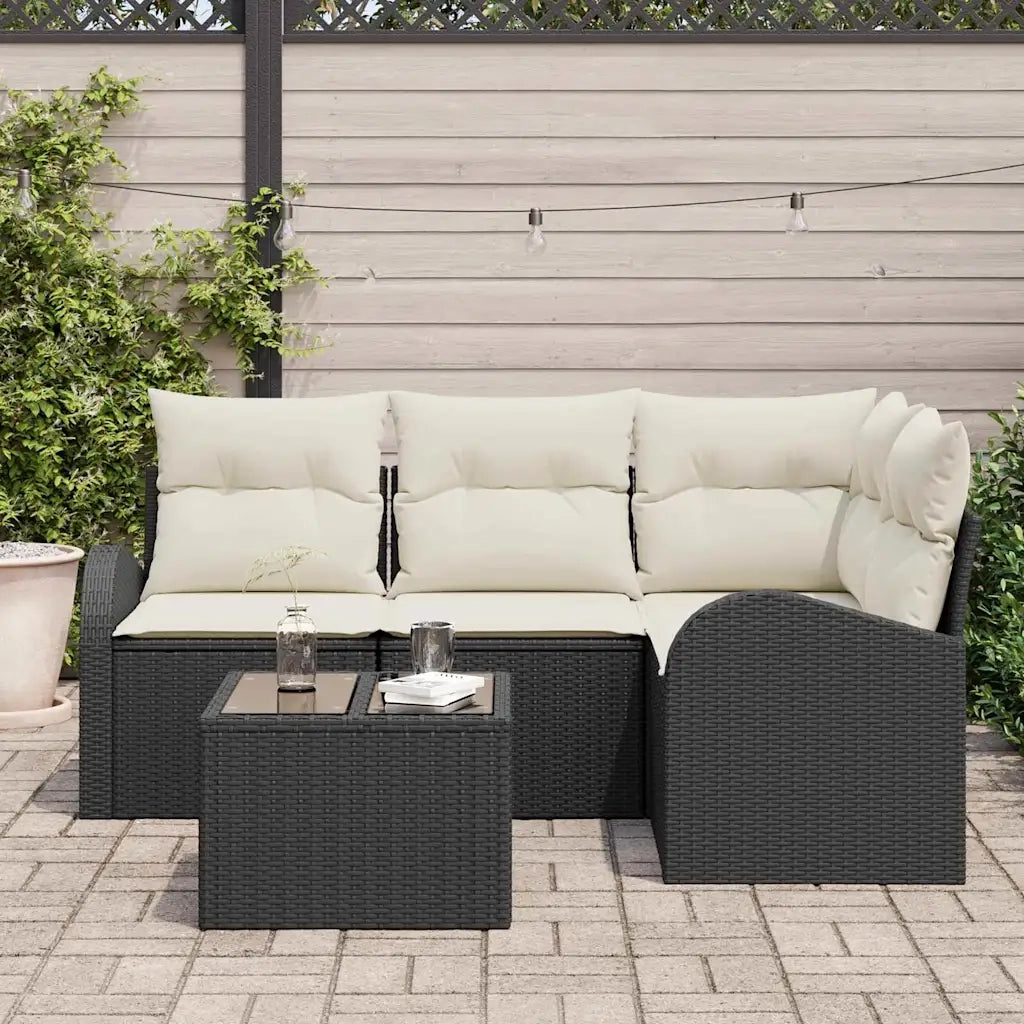 Set Divano da Giardino 5 pcs Nero e Bianco polyrattan
