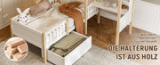 Letto per bambini 90x200 cm in legno massello con protezioni anti-caduta, scrivania a L, scaffali e cassetti su ruote, design multifunzionale bianco