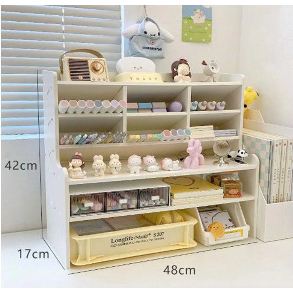 Trade Shop - Organizer Da Scrivania Multiuso In Legno Per Cameretta Bambini Scaffale Multifunzionale -