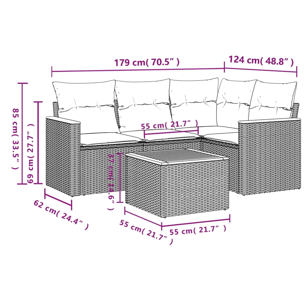 Set Divano da Giardino 5 pz | Set Salotto da Giardino con Cuscini Grigio in Polyrattan