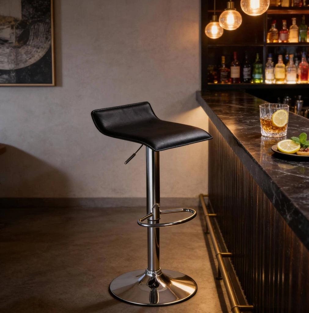 Sgabello da bar nero girevole e regolabile in similpelle