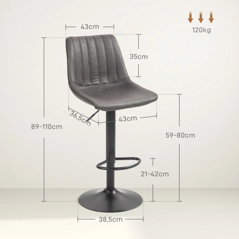 Set di 2 sgabelli da bar 43x46.5x89-110 cm regolabili in altezza in metallo grigio scuro