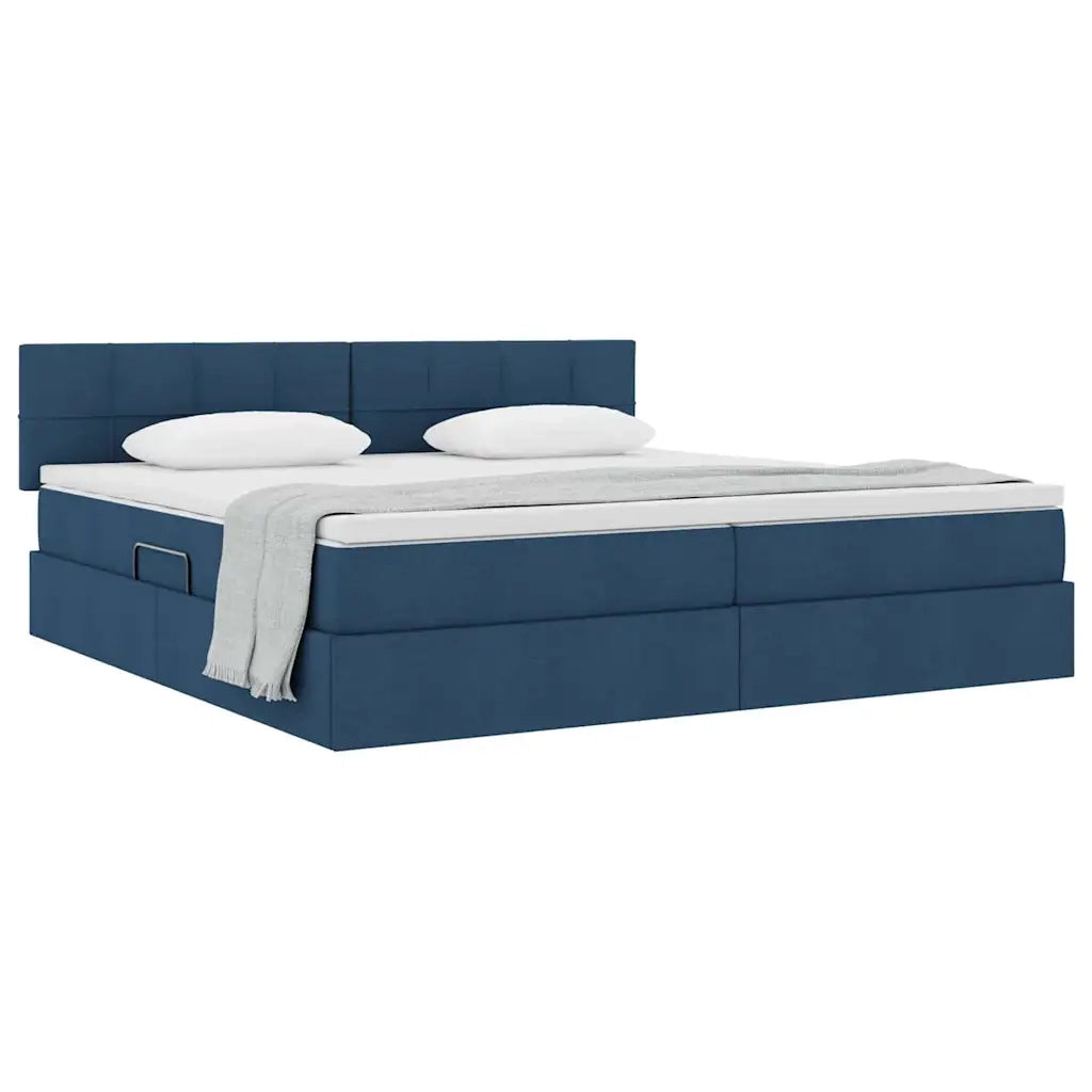 Letto con contenitore e materasso con testiera Blu 200 x 200 cm 3370535