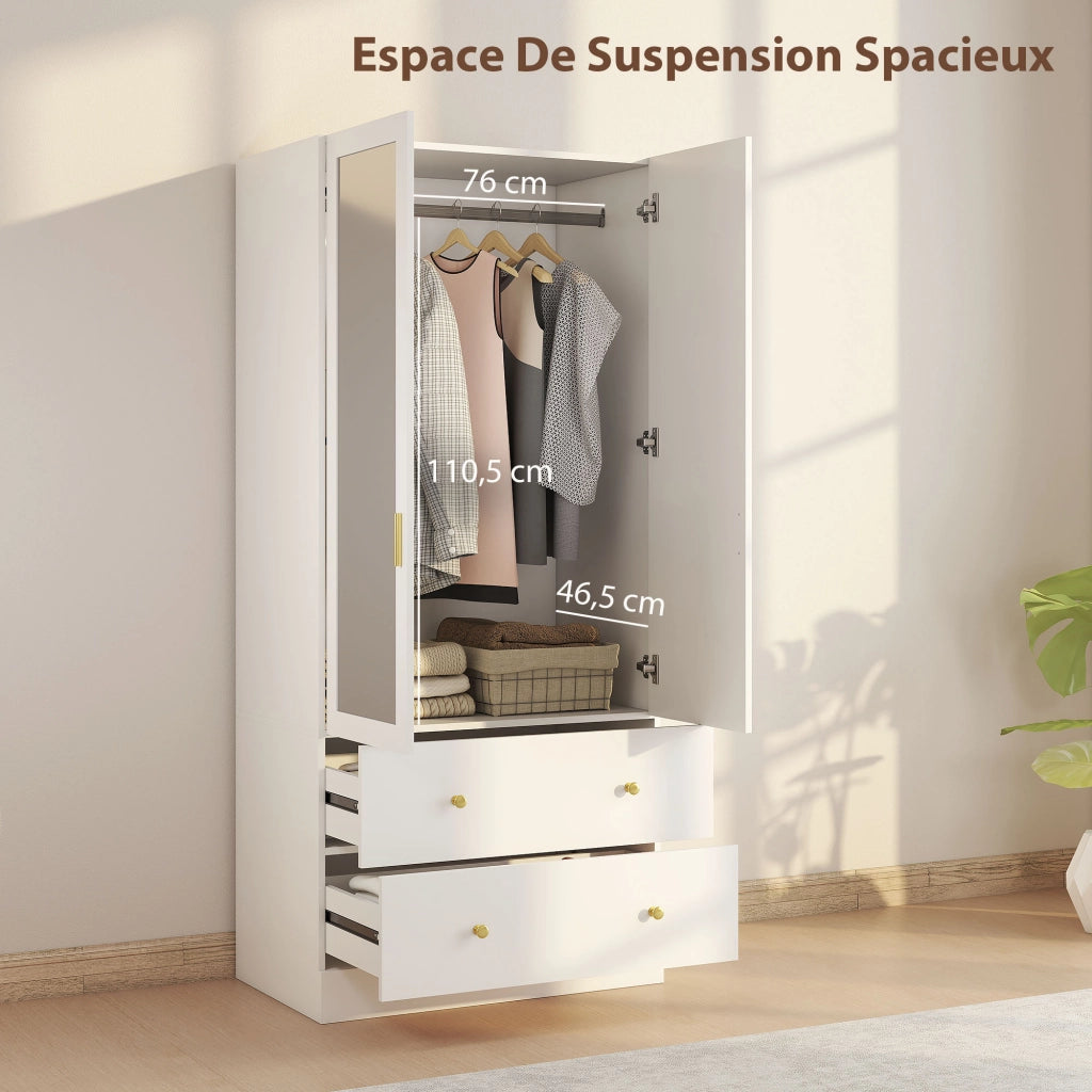 Armadio con specchio 2 ante 2 cassetti ¨C zephmum ¨C 80x50x180 cm bianco
