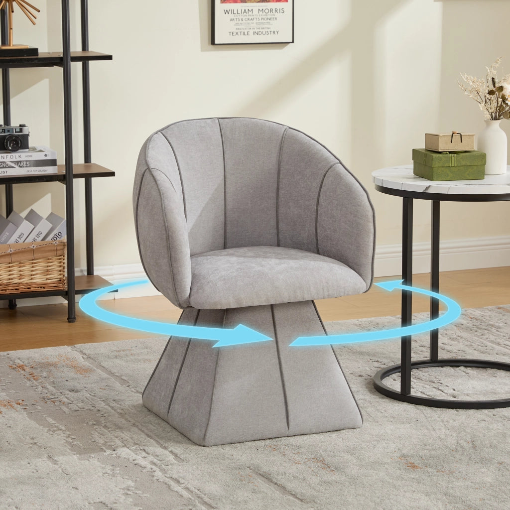 Poltrona girevole 360° con schienale alto e braccioli ergonomici per soggiorno e camera in ciniglia grigia