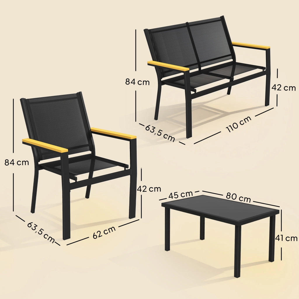 Set Giardino Divano 2 Posti Sedie Tavolino ¨C Minimal ¨C Grigio Antracite Metallo 110x63.5x84 cm