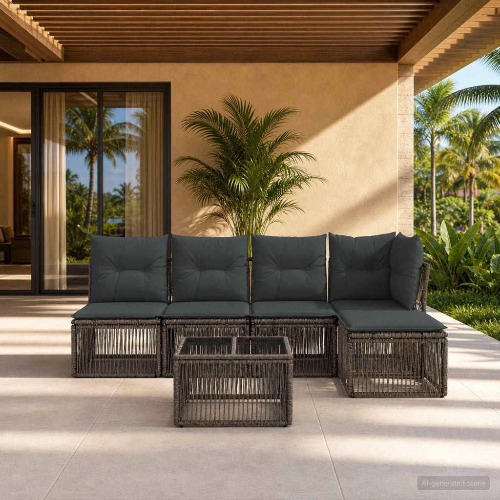 Set Divano da Giardino 6 pz Grigio polyrattan 3434195