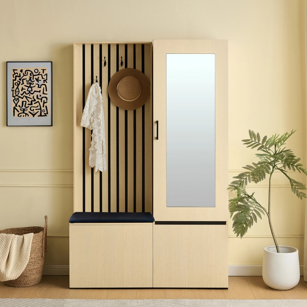 ARMADIO Guardaroba con specchio e panca 2 in 1, MDF colore legno