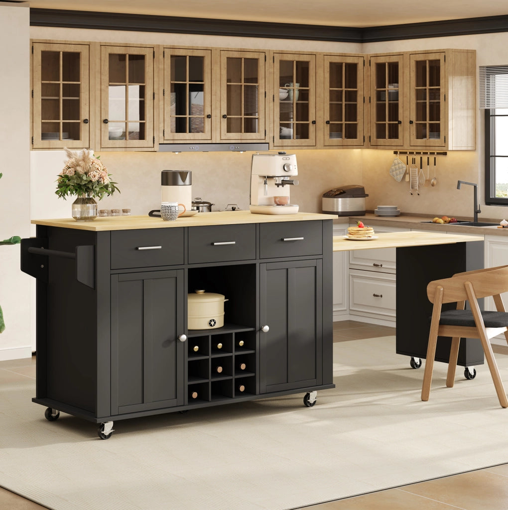 Isola cucina mobile con piano estensibile e prese USB