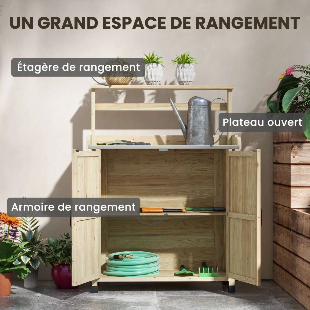 Tavolo da giardinaggio con ripiani e cassetto ¨C Xylo ¨C Legno naturale 90,5x41x124,5cm