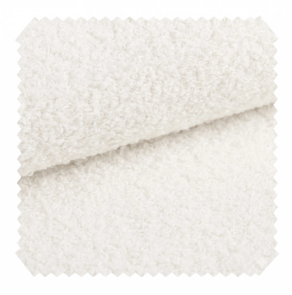 Panca con contenitore idraulico 146x47x61 cm in tessuto bouclé bianco con gambe a U in legno di gomma