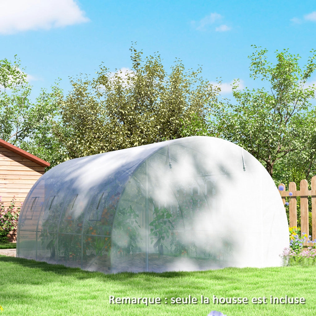 Telo di ricambio per serra a tunnel in PE bianco 12 m² 4 x 3 x 2 m impermeabile anti-UV con 8 finestre e porta per giardino