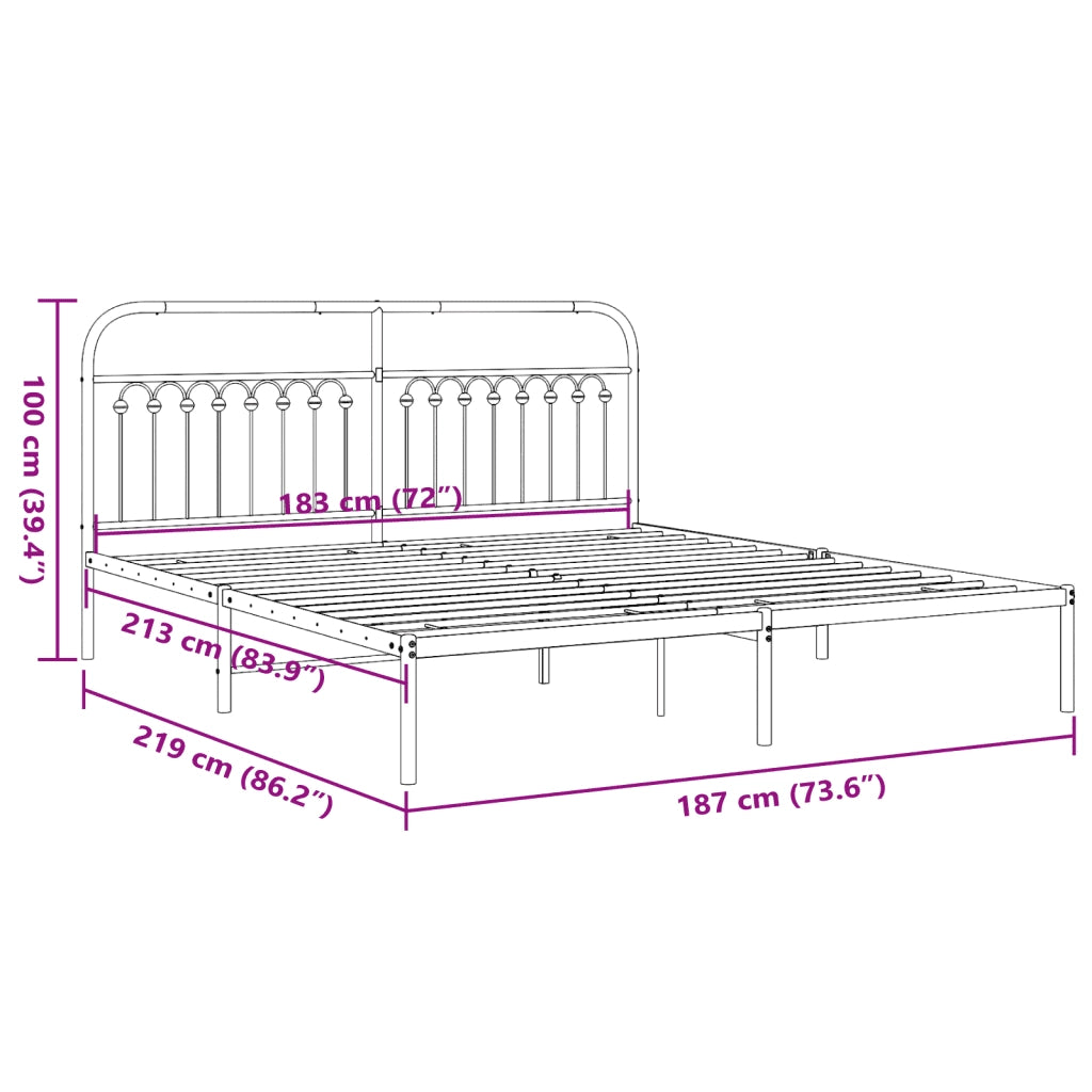 Letto matrimoniale | Letto per adulti | Giroletto con Testiera in Metallo Nero 183x213 cm