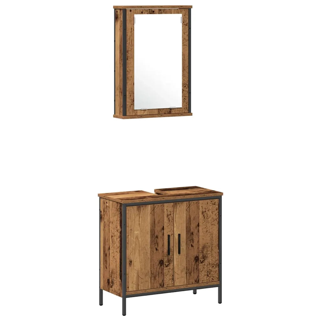 Set di mobili per il Bagno | Armadio da bagno 3 pz Marrone Legno multistrato