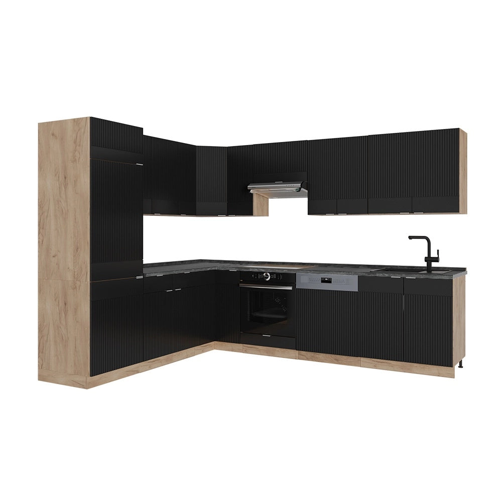 Cucina angolare completa Fame-Line Nero rigato/Rovere dorato 287 x 227 cm, PL Antracite Vicco