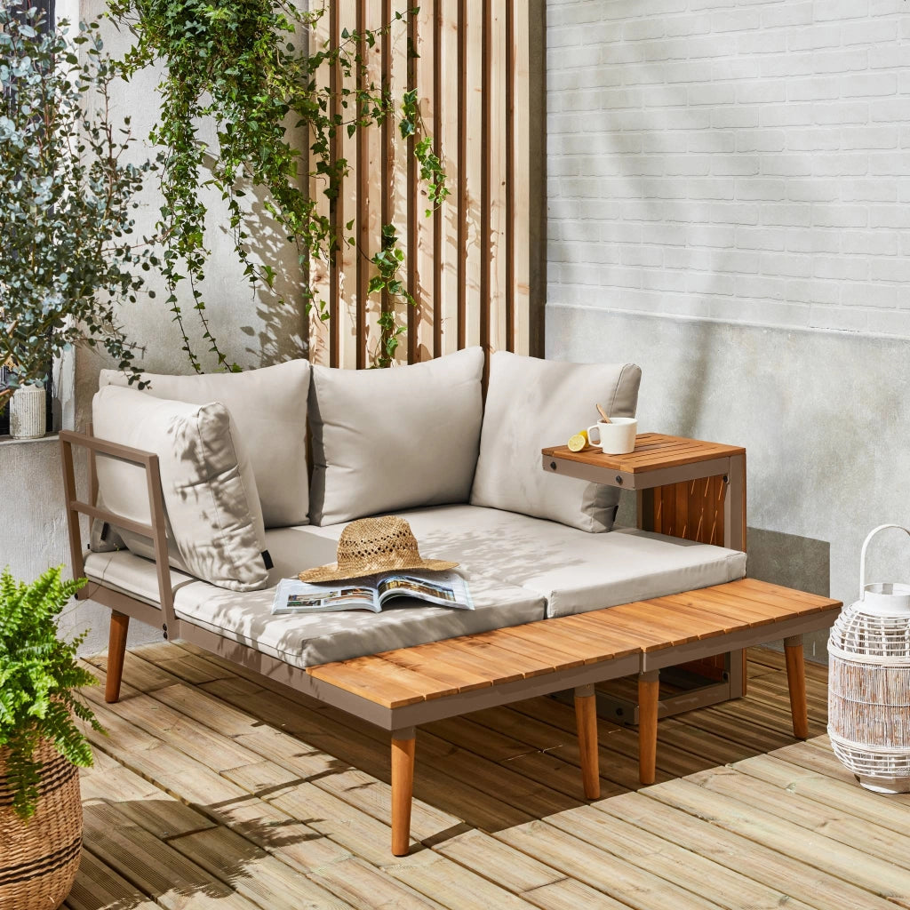 Salotto da giardino in alluminio e acacia,  4 posti, marrone