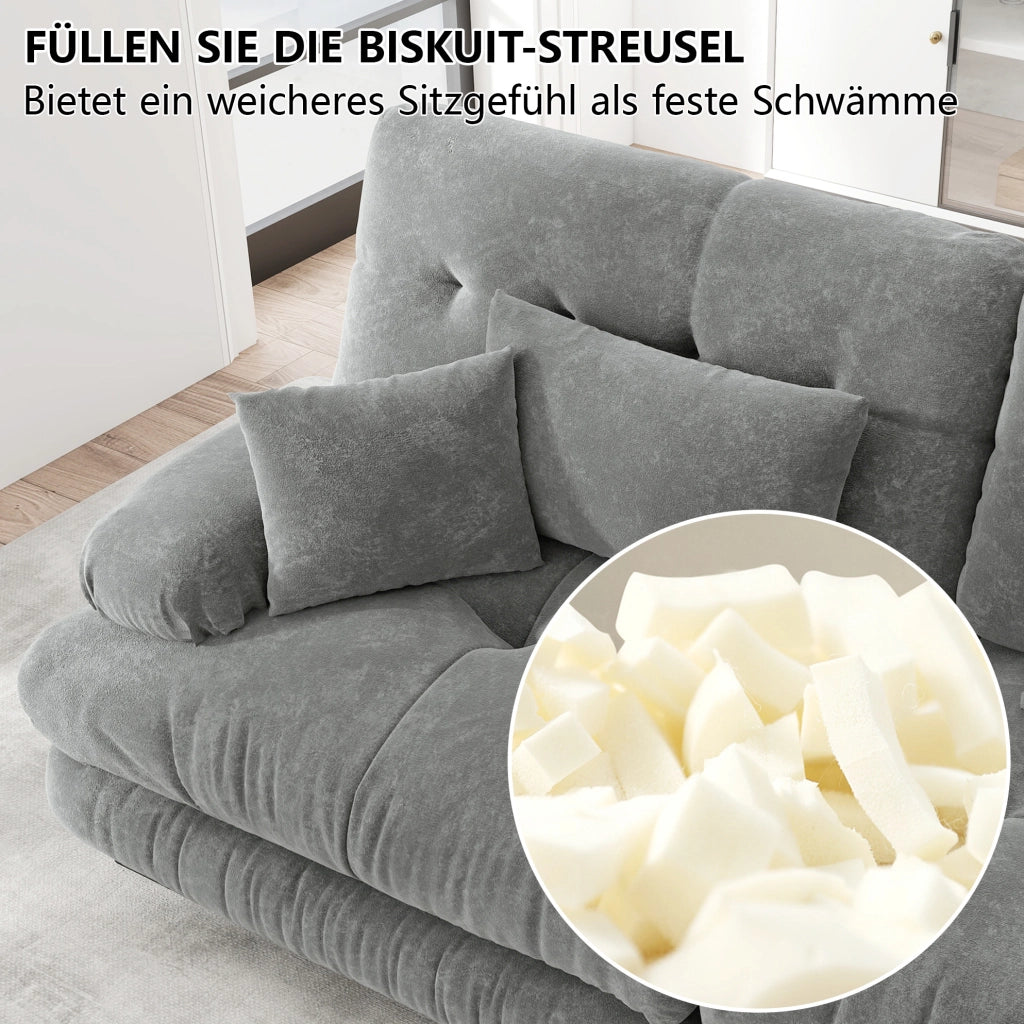 Divano modulare in chenille grigio con seduta profonda