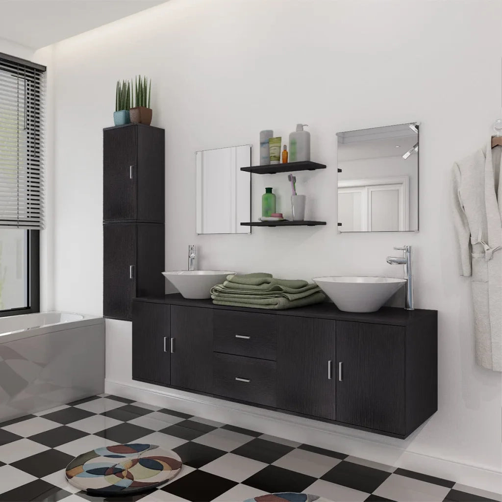 Mobili da Bagno con Lavabo Set 9 pz Nero 272229