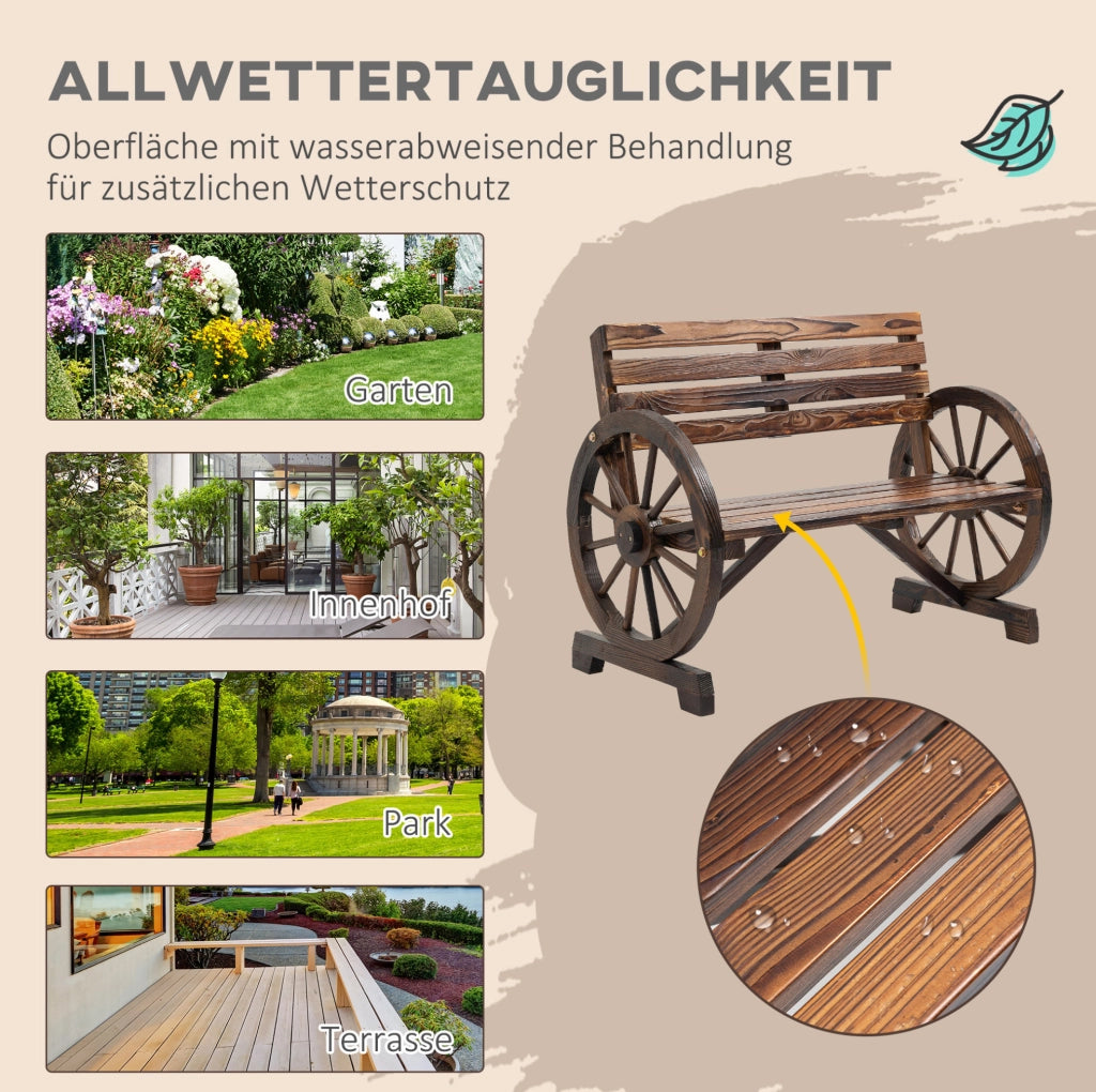 Panchina da Giardino 2 Posti in Legno di Abete Marrone con Braccioli a Ruota, Stile Rustico, 105,5x56x79 cm