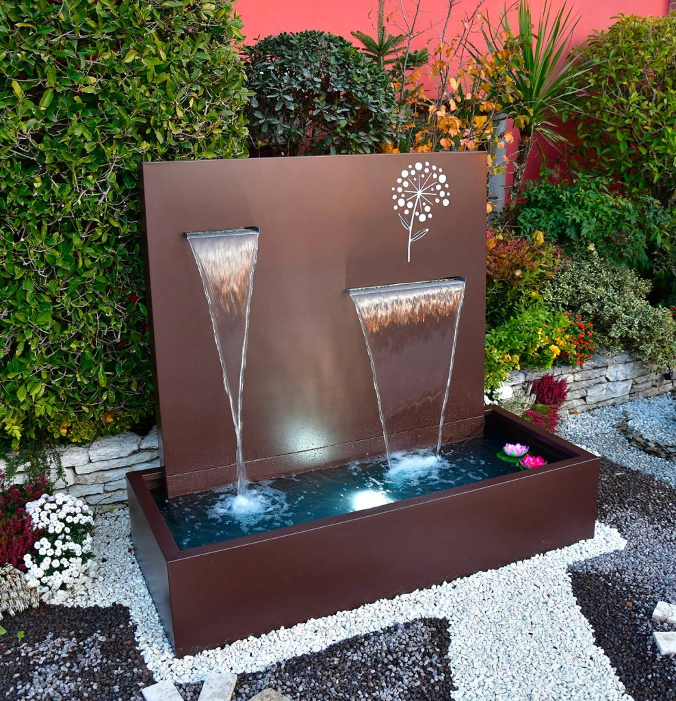 Fontana a Cascata da Giardino 190x80xH180 cm in Metallo con Pompa Corten