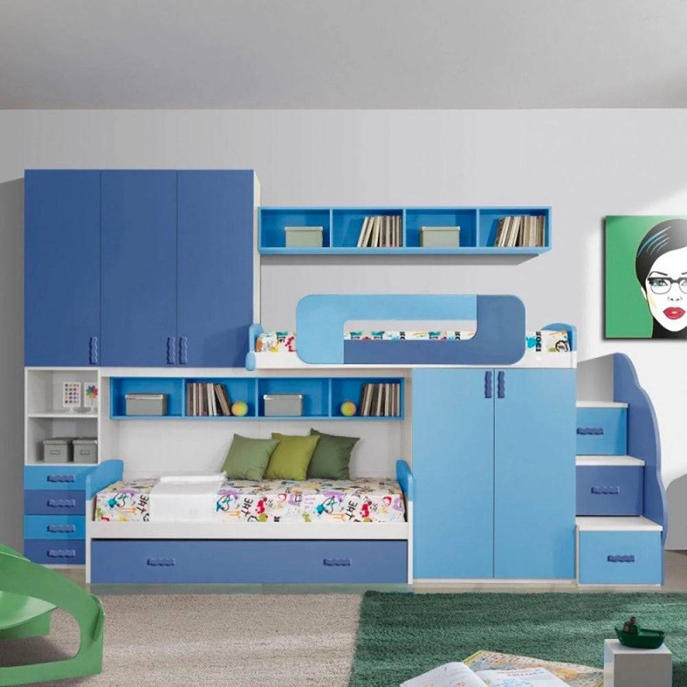 Cameretta soppalco con 3 letti Catania colore bianco e blu