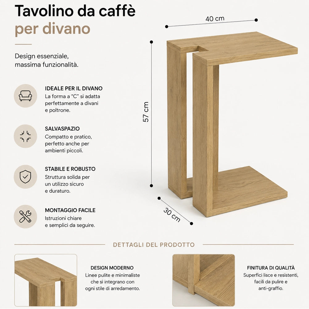 Tavolino da Caffè Porta PC Laterale Divano in Legno MDF Quercia 57x40x30cm