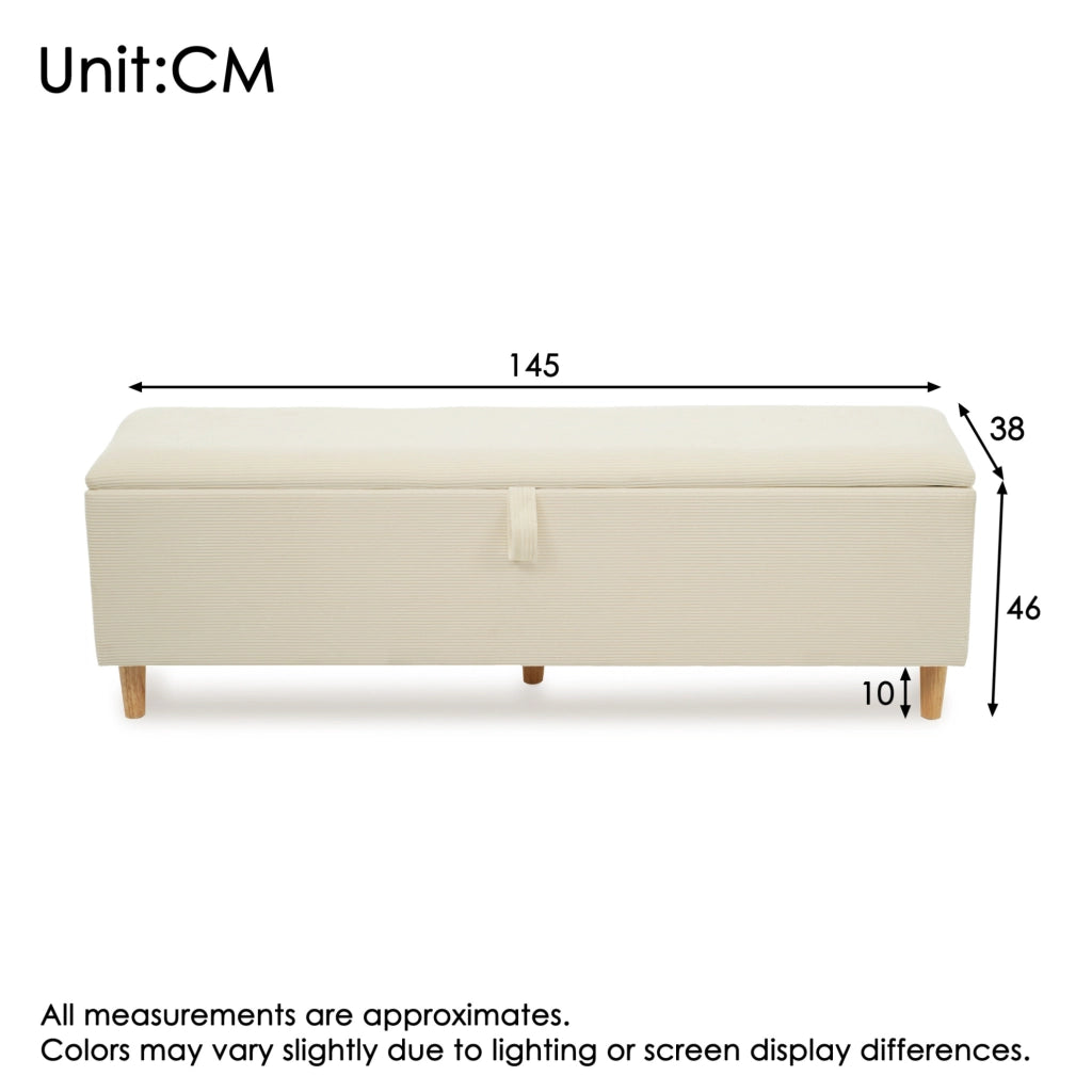 Panca contenitore in tessuto a coste beige