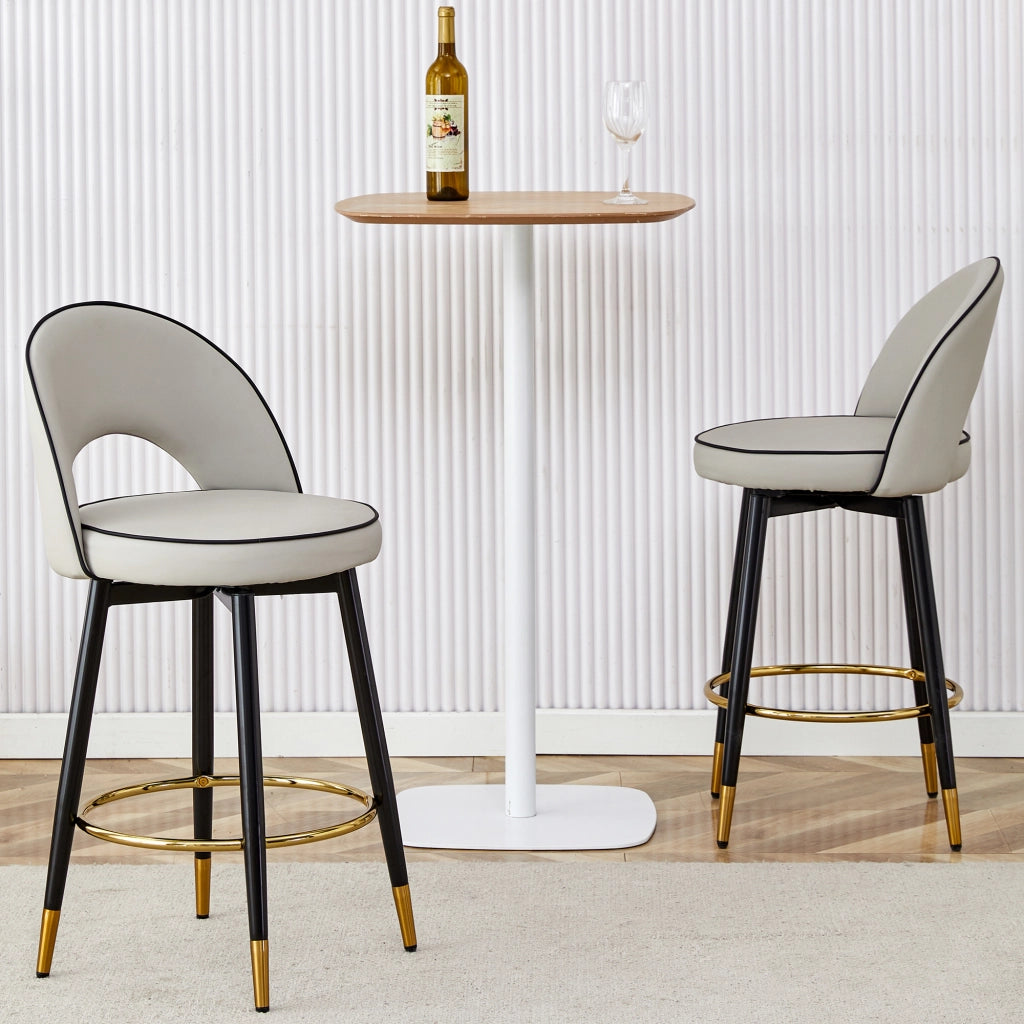 Sgabello da bar girevole a 360° in PU grigio e bianco con dettagli dorati e struttura in metallo set da 2
