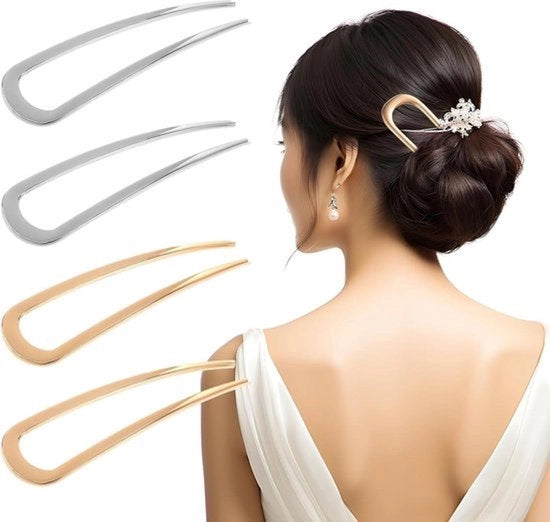 Set di spille a forma di U per capelli, forca per capelli a forma di Francia, spille per capelli - set di 4 pezzi, accessori per stile dei capelli a nodo.