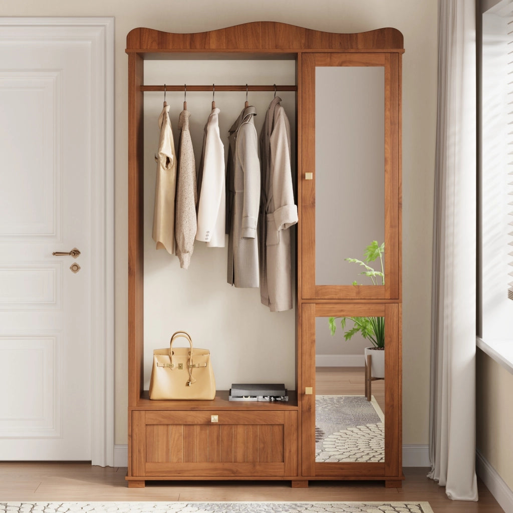 Set mobili da ingresso con cassetti, specchio, appendiabiti in MDF noce