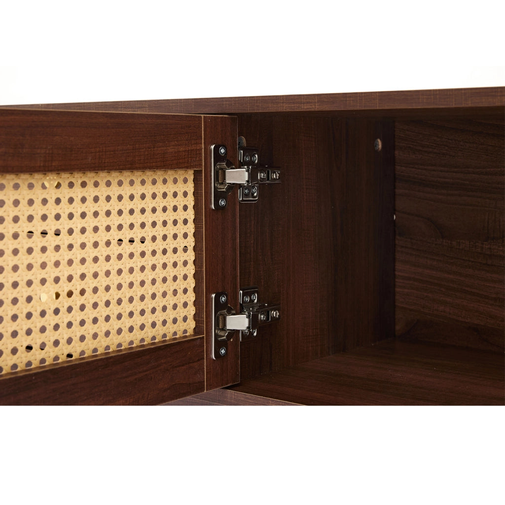 Mobile porta TV largo 180 cm marrone con ante in rattan