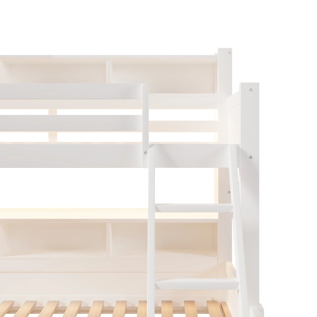 Letto a castello 90x200 e 140x200 cm con LED, cassetto e ripiani bianco