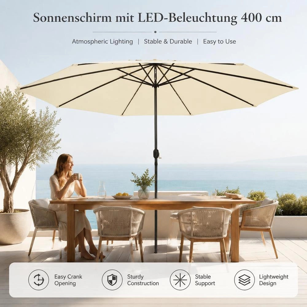 Parasol With LED Lighting 400 Cm Sand White