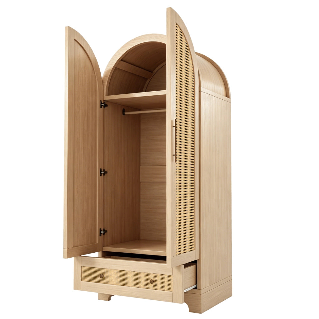 Armadio 70x55x170 cm a 2 ante con 2 cassetti e vano portaoggetti; legno color legno