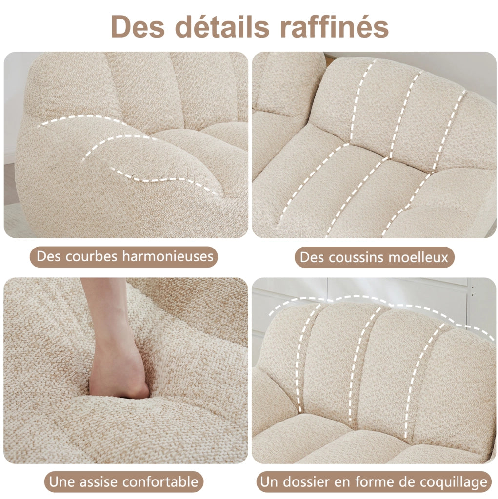 Divano modulare a 4 posti con pouf, schiuma ad alta densità 32D, tessuto morbido beige e bianco