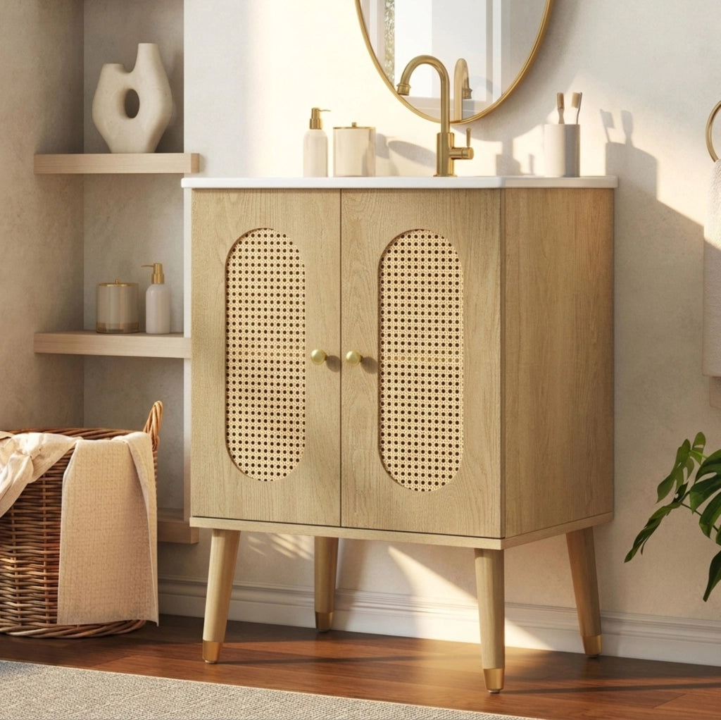 MOBILE BAGNO 61x47x89 cm con Lavabo in Ceramica MDF Effetto Legno Naturale